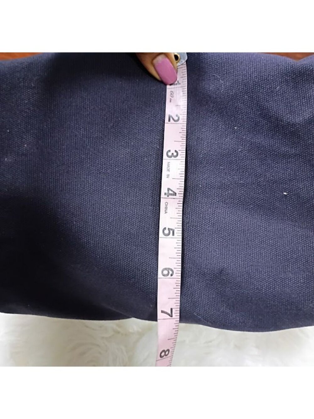 Lands End Tote Canvas Plaid Straps Cream Navy Large - Picture 6 of 10